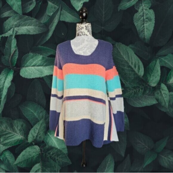 PAPILLON Apricot / Navy Stripe Sweater Sz Large - Picture 7 of 10